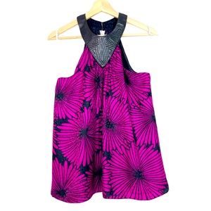 NWT Alice & Trixie Silk Floral Print Halter Tank Top Pink Black Sz M